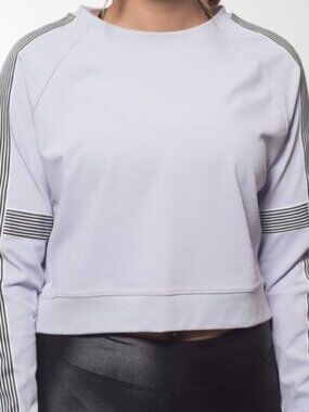 Nylora Lani Striped Raglan-Sleeve Crop Top in Lavender Sz M Activewear Tech